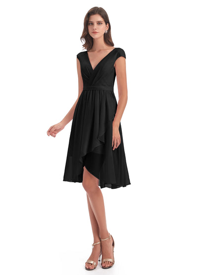 Renee Knee Length V-Neck Chiffon Bridesmaid Dresses