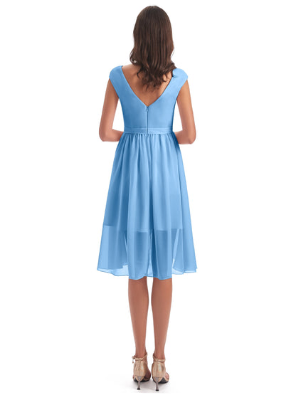 Renee Knee Length V-Neck Chiffon Bridesmaid Dresses