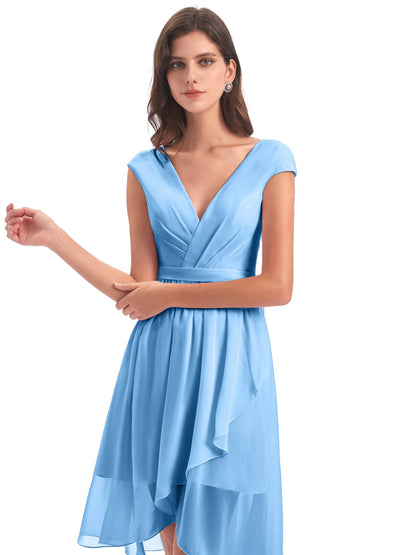 Renee Knee Length V-Neck Chiffon Bridesmaid Dresses