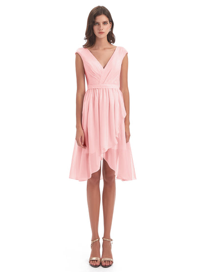Renee Knee Length V-Neck Chiffon Bridesmaid Dresses