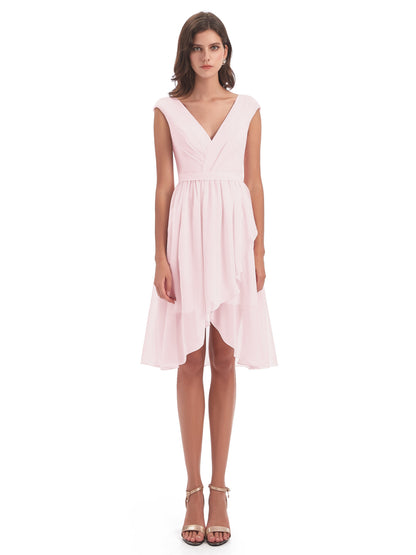 Renee Knee Length V-Neck Chiffon Bridesmaid Dresses