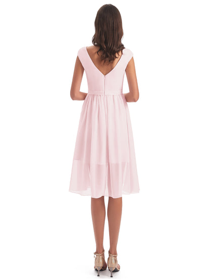 Renee Knee Length V-Neck Chiffon Bridesmaid Dresses