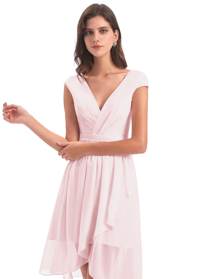 Renee Knee Length V-Neck Chiffon Bridesmaid Dresses