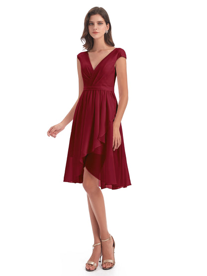 Renee Knee Length V-Neck Chiffon Bridesmaid Dresses