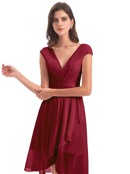 Renee Knee Length V-Neck Chiffon Bridesmaid Dresses