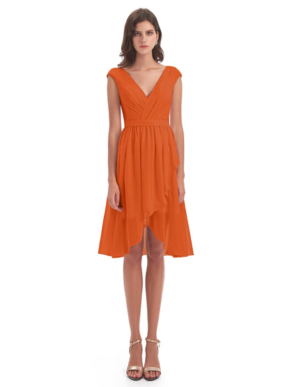 Renee Knee Length V-Neck Chiffon Bridesmaid Dresses