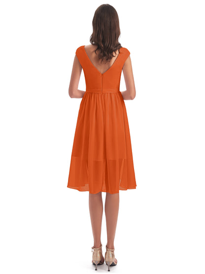 Renee Knee Length V-Neck Chiffon Bridesmaid Dresses