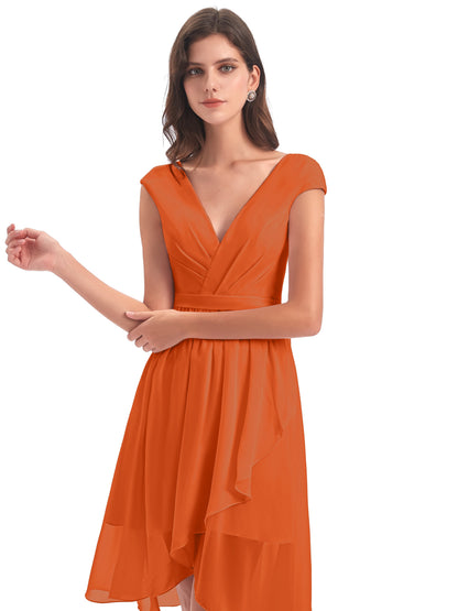 Renee Knee Length V-Neck Chiffon Bridesmaid Dresses