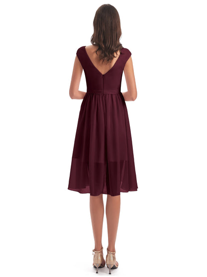 Renee Knee Length V-Neck Chiffon Bridesmaid Dresses