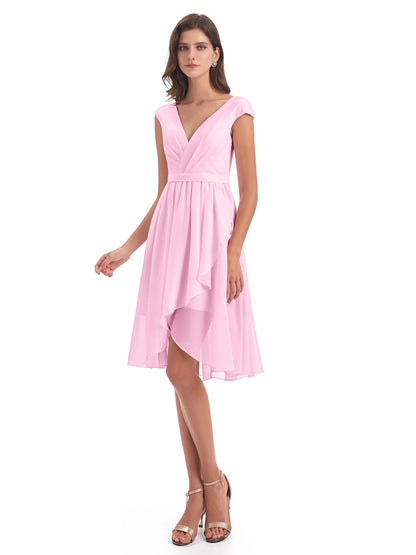 Renee Knee Length V-Neck Chiffon Bridesmaid Dresses