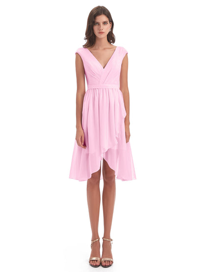 Renee Knee Length V-Neck Chiffon Bridesmaid Dresses