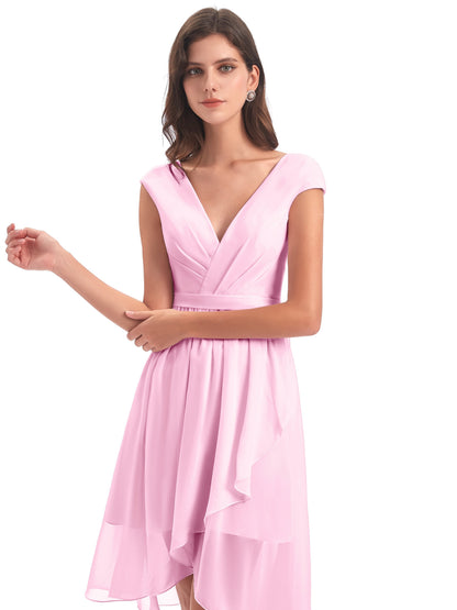 Renee Knee Length V-Neck Chiffon Bridesmaid Dresses