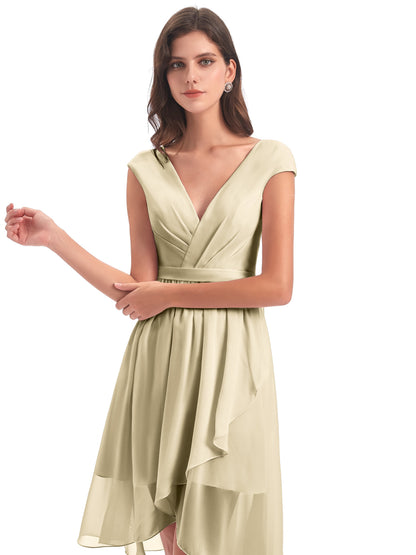Renee Knee Length V-Neck Chiffon Bridesmaid Dresses