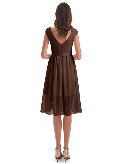 Renee Knee Length V-Neck Chiffon Bridesmaid Dresses