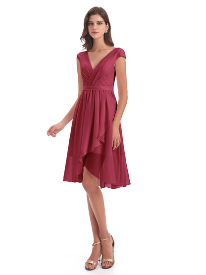 Renee Knee Length V-Neck Chiffon Bridesmaid Dresses