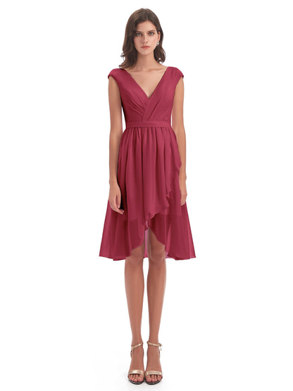 Renee Knee Length V-Neck Chiffon Bridesmaid Dresses