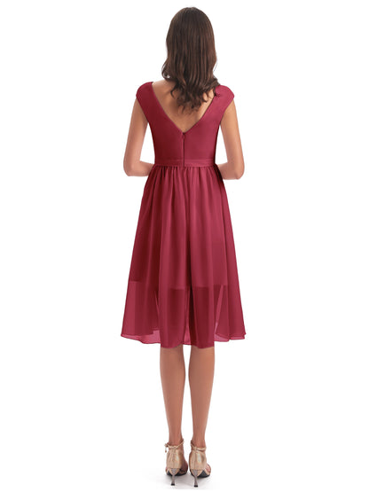 Renee Knee Length V-Neck Chiffon Bridesmaid Dresses