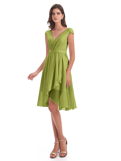 Renee Knee Length V-Neck Chiffon Bridesmaid Dresses