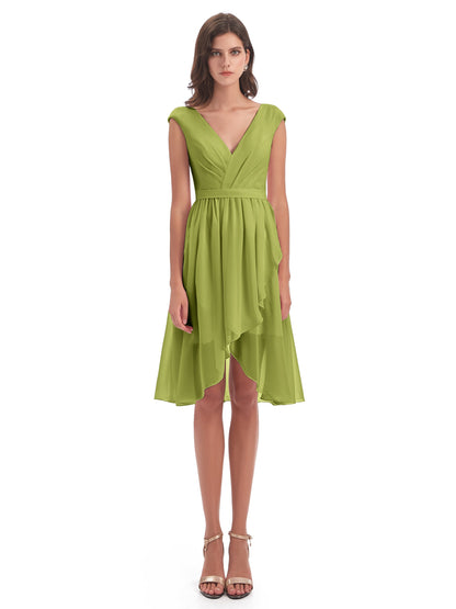 Renee Knee Length V-Neck Chiffon Bridesmaid Dresses