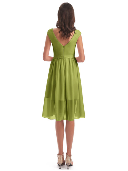 Renee Knee Length V-Neck Chiffon Bridesmaid Dresses
