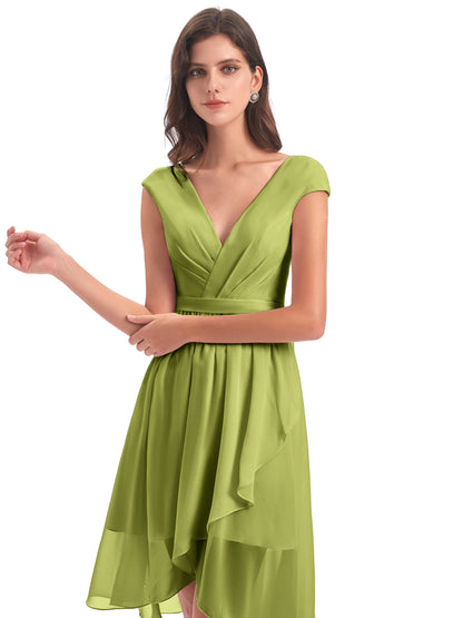 Renee Knee Length V-Neck Chiffon Bridesmaid Dresses