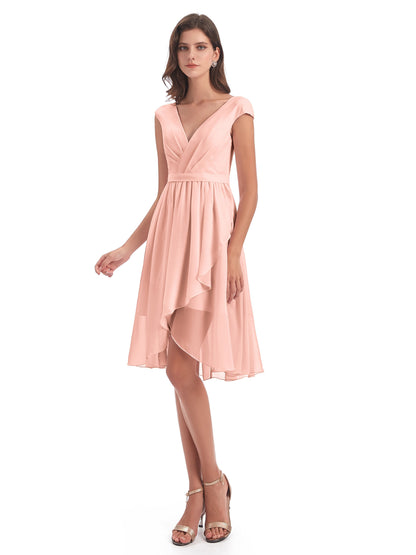 Renee Knee Length V-Neck Chiffon Bridesmaid Dresses