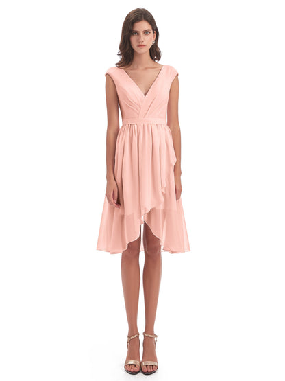Renee Knee Length V-Neck Chiffon Bridesmaid Dresses
