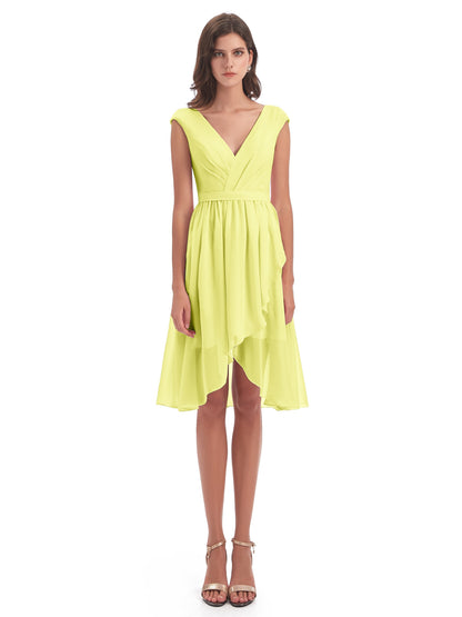 Renee Knee Length V-Neck Chiffon Bridesmaid Dresses