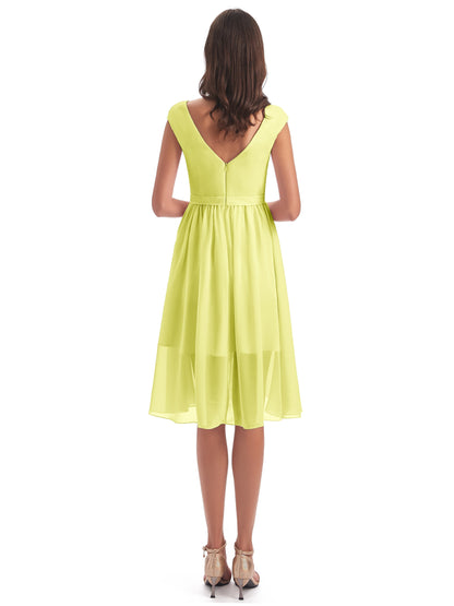 Renee Knee Length V-Neck Chiffon Bridesmaid Dresses