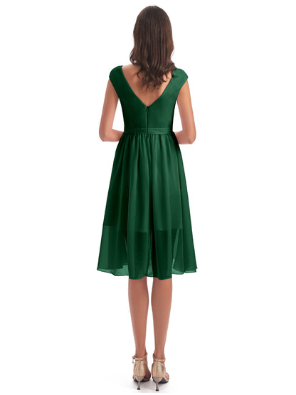 Renee Knee Length V-Neck Chiffon Bridesmaid Dresses