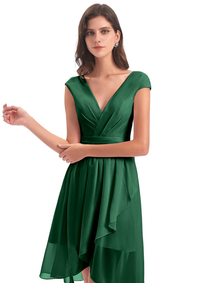 Renee Knee Length V-Neck Chiffon Bridesmaid Dresses
