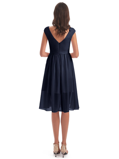 Renee Knee Length V-Neck Chiffon Bridesmaid Dresses
