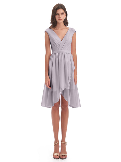 Renee Knee Length V-Neck Chiffon Bridesmaid Dresses