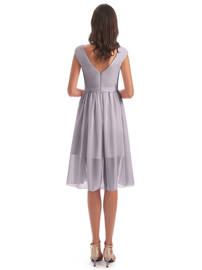 Renee Knee Length V-Neck Chiffon Bridesmaid Dresses