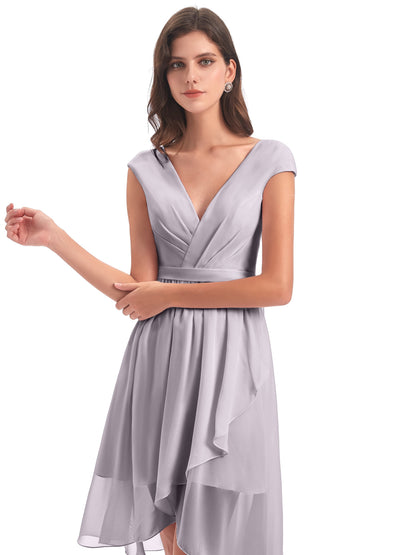 Renee Knee Length V-Neck Chiffon Bridesmaid Dresses