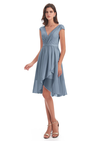Renee Knee Length V-Neck Chiffon Bridesmaid Dresses