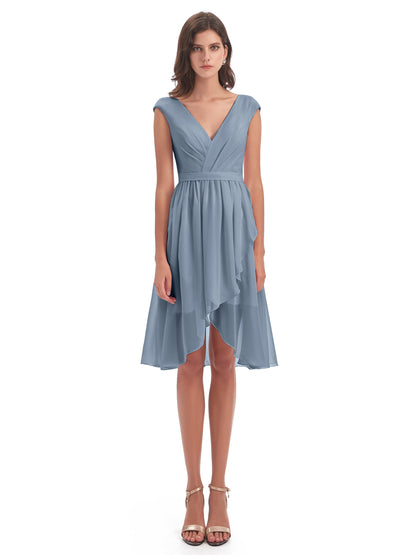 Renee Knee Length V-Neck Chiffon Bridesmaid Dresses