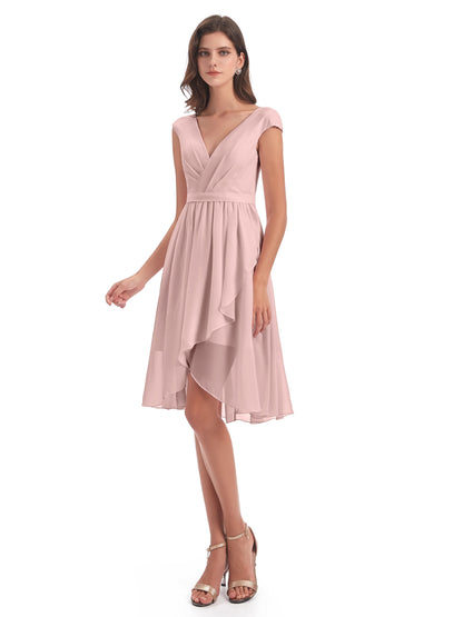 Renee Knee Length V-Neck Chiffon Bridesmaid Dresses