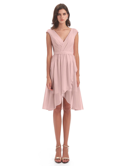 Renee Knee Length V-Neck Chiffon Bridesmaid Dresses