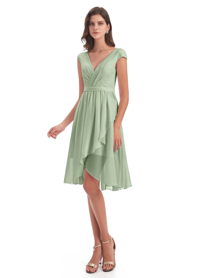 Renee Knee Length V-Neck Chiffon Bridesmaid Dresses