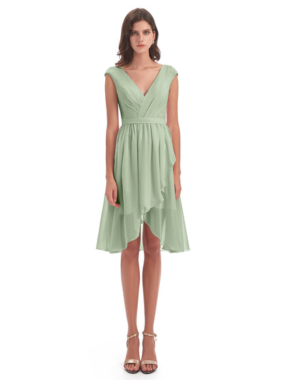 Renee Knee Length V-Neck Chiffon Bridesmaid Dresses