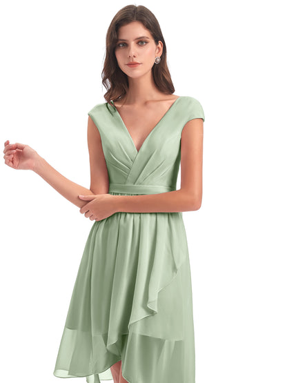 Renee Knee Length V-Neck Chiffon Bridesmaid Dresses