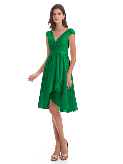 Renee Knee Length V-Neck Chiffon Bridesmaid Dresses