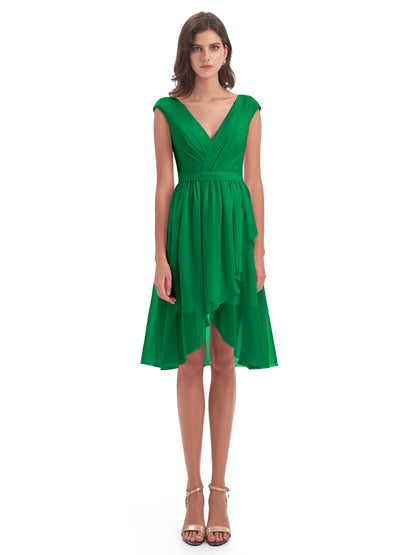 Renee Knee Length V-Neck Chiffon Bridesmaid Dresses