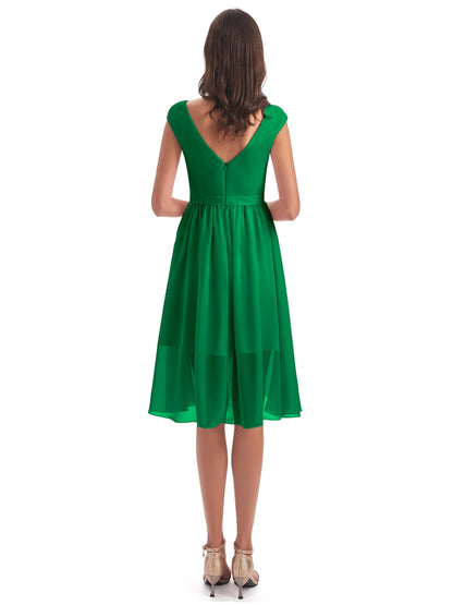 Renee Knee Length V-Neck Chiffon Bridesmaid Dresses