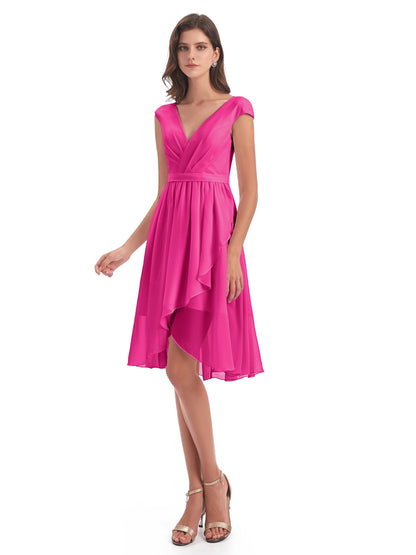 Renee Knee Length V-Neck Chiffon Bridesmaid Dresses