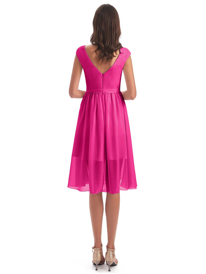 Renee Knee Length V-Neck Chiffon Bridesmaid Dresses