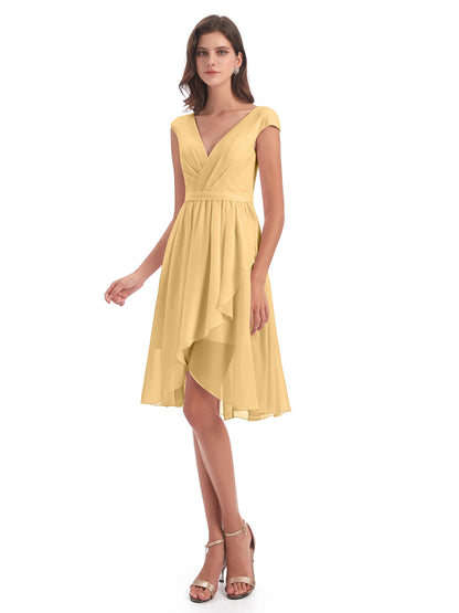 Renee Knee Length V-Neck Chiffon Bridesmaid Dresses