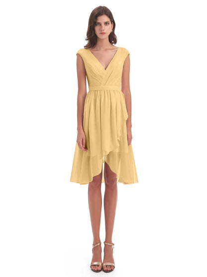 Renee Knee Length V-Neck Chiffon Bridesmaid Dresses