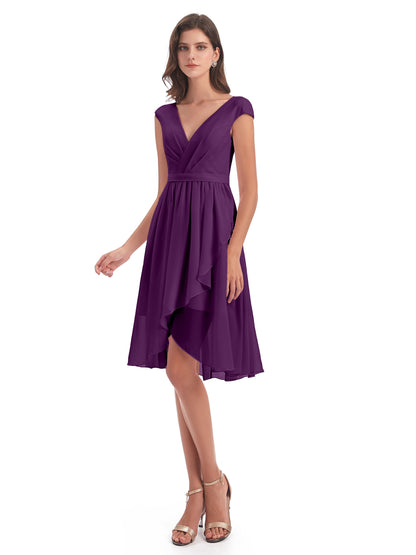 Renee Knee Length V-Neck Chiffon Bridesmaid Dresses